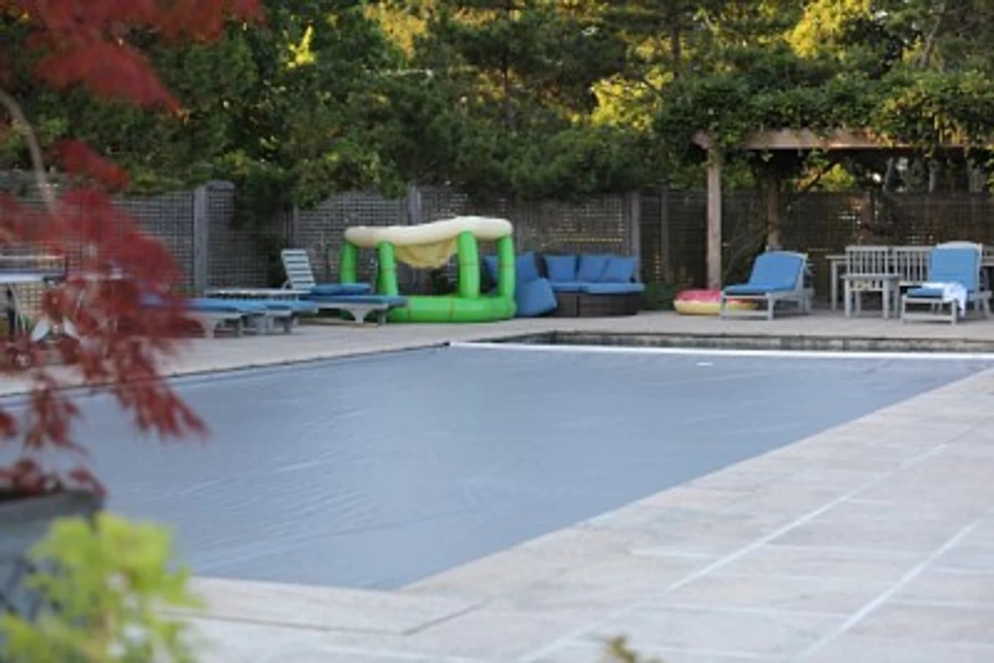 Pool cover installation in progress